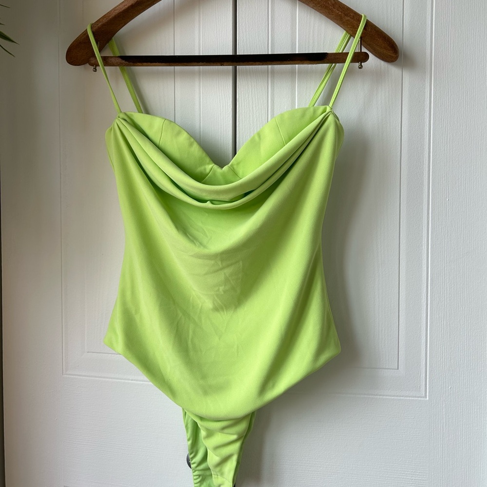 Zara | Bright Green Draped sweetheart Bodysuit